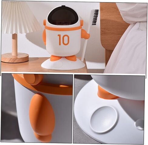 ARTIBETTER Cartoon Astronaut Small Desktop Trash Can with Lid Compact Rubbish Bin for Home Office Lightweight Waste Container with Brush for Easy Clean-up in Saudi Arabia