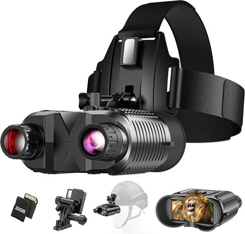 Night Vision Goggles Head Mounted, 1312FT Night Vision Binoculars Compatible with Military Tactical Helmet, Infrared Long Focus 8X Digital Zoom/32GB SD Card, black in Kuwait
