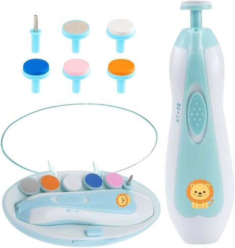 Baby Nail Trimmer Safe (Lion) – Quiet & Safe Nail File for Newborn, Infant & Toddler – Lion & Butterfly Design – Painless, Safe, and Electric for Baby Boy or Girl – Blue (Lion) in Saudi Arabia
