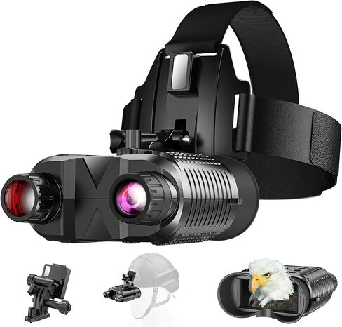 Night Vision Goggles Head Mounted, 1312FT Night Vision Binoculars Compatible with Military Tactical Helmet, Infrared Long Focus 8X Digital Zoom/32GB SD Card, black in Kuwait