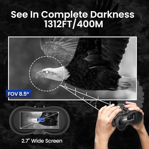 Night Vision Goggles Head Mounted, 1312FT Night Vision Binoculars Compatible with Military Tactical Helmet, Infrared Long Focus 8X Digital Zoom/32GB SD Card, black in Kuwait
