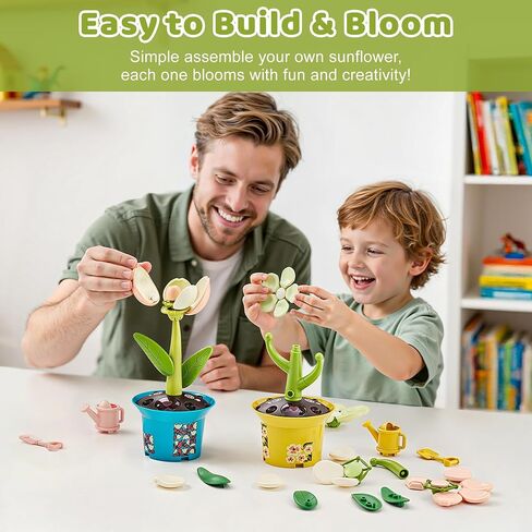 Flower Building Toy with Music, Flowers Botanical Plants Blocks Sets Kits, Halloween Birthday Thanksgiving Gift Ideas for Kid Girl Boy Child, Home Dorm Room Desk Decor, Ages 5 6 7 8, Sunflower in Kuwait