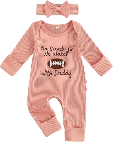 MERSARIPHY Infant Baby Boy Girl Football Outfit On Sundays We Watch Football With Daddy Football Season Romper Jumpsuit + Hat in Saudi Arabia