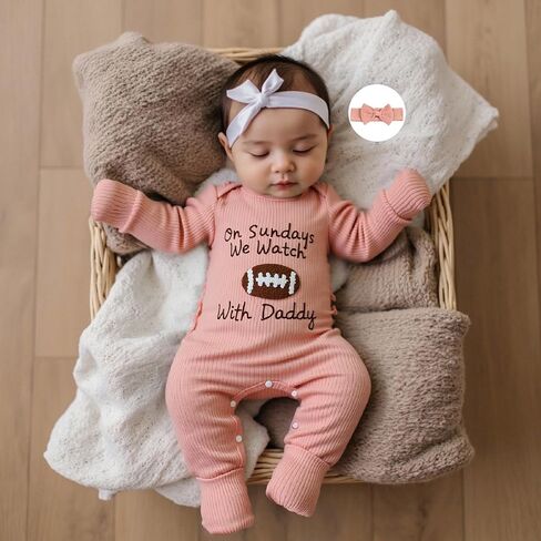 MERSARIPHY Infant Baby Boy Girl Football Outfit On Sundays We Watch Football With Daddy Football Season Romper Jumpsuit + Hat in Saudi Arabia
