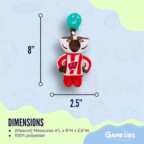 Gamezies Baby Boy and Girl سيليكون جامعة ويسكونسن مرخصة بشكل جماعي، ماديسون باكي بادجر التميمة القطيفة اللهاية التي تم اختبارها من قبل قانون تحسين سلامة المنتجات الاستهلاكية، لعبة قطيفة قابلة للإزالة والغسل، خالية من مادة BPA، من عمر 0 ​​إلى 6 أشهر in Kuwait