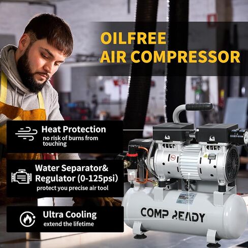 ضاغط هواء محمول سعة 2 جالون 0.75 حصان 1.7 CFM@90PSI 60 ديسيبل ضاغط هواء فائق الهدوء وخالي من الزيت مثالي لنفخ الإطارات بالهواء المضغوط أداة رش الطلاء in Kuwait