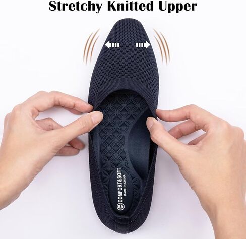 Frank Mully Square Toe Flats for Women Breathable Mesh Knitted Shoes with Arch Support for Walking, Travel & Daily Wear in Saudi Arabia