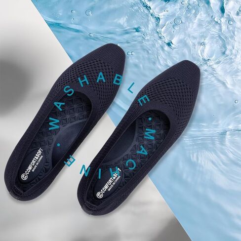 Frank Mully Square Toe Flats for Women Breathable Mesh Knitted Shoes with Arch Support for Walking, Travel & Daily Wear in Saudi Arabia