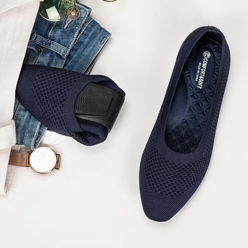 Frank Mully Square Toe Flats for Women Breathable Mesh Knitted Shoes with Arch Support for Walking, Travel & Daily Wear in Saudi Arabia