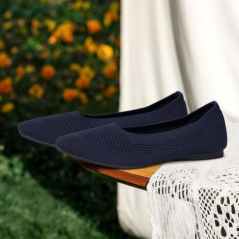 Frank Mully Square Toe Flats for Women Breathable Mesh Knitted Shoes with Arch Support for Walking, Travel & Daily Wear in Saudi Arabia