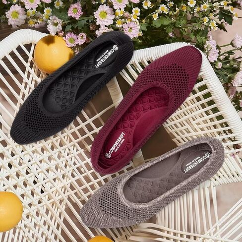 Frank Mully Square Toe Flats for Women Breathable Mesh Knitted Shoes with Arch Support for Walking, Travel & Daily Wear in Saudi Arabia