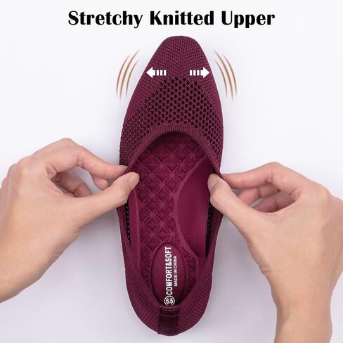 Frank Mully Square Toe Flats for Women Breathable Mesh Knitted Shoes with Arch Support for Walking, Travel & Daily Wear in Saudi Arabia