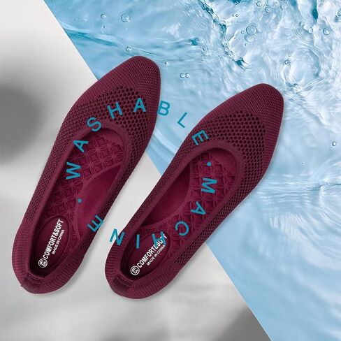 Frank Mully Square Toe Flats for Women Breathable Mesh Knitted Shoes with Arch Support for Walking, Travel & Daily Wear in Saudi Arabia