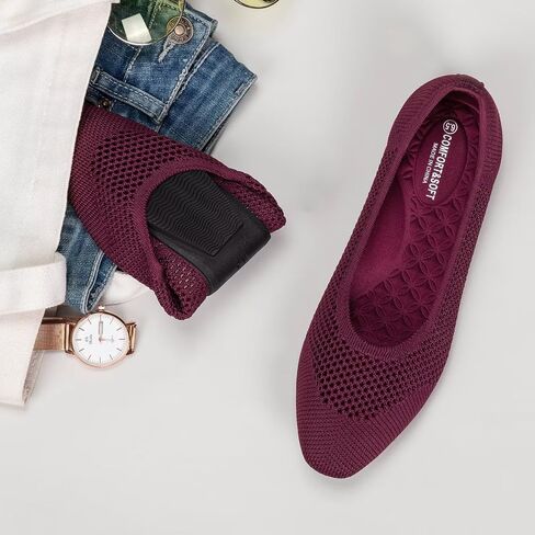 Frank Mully Square Toe Flats for Women Breathable Mesh Knitted Shoes with Arch Support for Walking, Travel & Daily Wear in Saudi Arabia