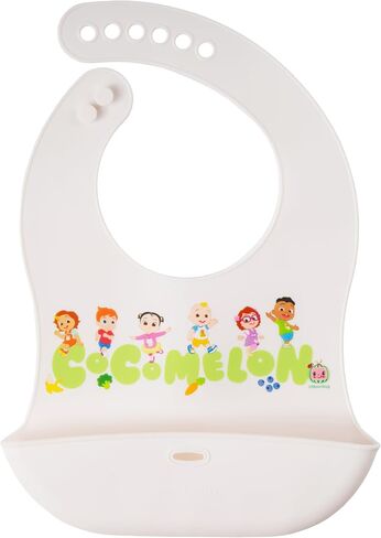 CoComelon Silicone Bibs for Babies with Adjustable Neck - Durable Baby Silicone Bibs - Baby Bib with Food Catcher Pouch for Mess-Free Meal Time - Baby Led Weaning for Boys and Girls in Saudi Arabia