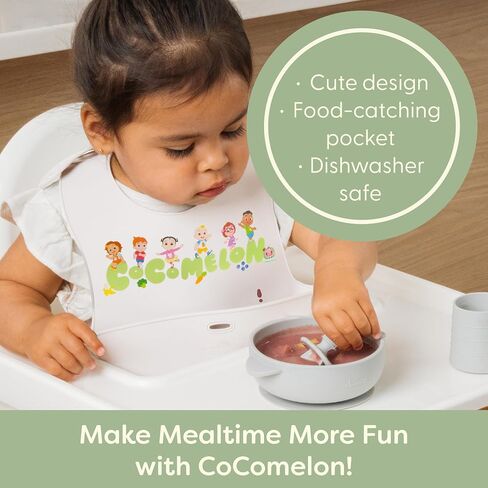 CoComelon Silicone Bibs for Babies with Adjustable Neck - Durable Baby Silicone Bibs - Baby Bib with Food Catcher Pouch for Mess-Free Meal Time - Baby Led Weaning for Boys and Girls in Saudi Arabia