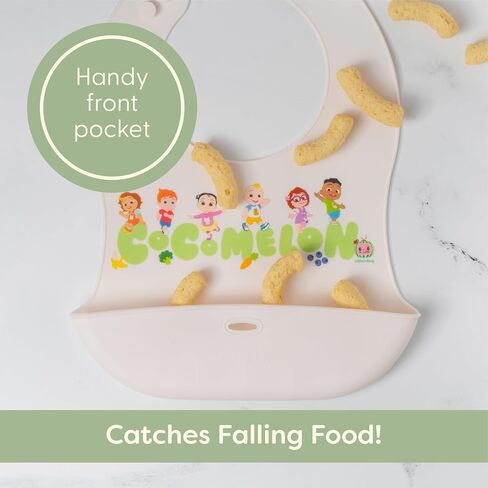 CoComelon Silicone Bibs for Babies with Adjustable Neck - Durable Baby Silicone Bibs - Baby Bib with Food Catcher Pouch for Mess-Free Meal Time - Baby Led Weaning for Boys and Girls in Saudi Arabia