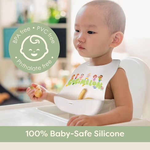 CoComelon Silicone Bibs for Babies with Adjustable Neck - Durable Baby Silicone Bibs - Baby Bib with Food Catcher Pouch for Mess-Free Meal Time - Baby Led Weaning for Boys and Girls in Saudi Arabia