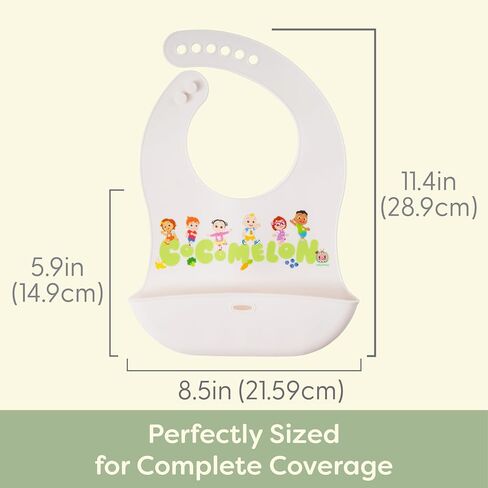 CoComelon Silicone Bibs for Babies with Adjustable Neck - Durable Baby Silicone Bibs - Baby Bib with Food Catcher Pouch for Mess-Free Meal Time - Baby Led Weaning for Boys and Girls in Saudi Arabia