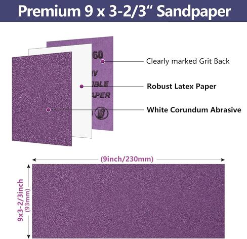 10-Sheet Premium White Corundum Wet Dry Sand Paper Assortment Pack | 80-2000 Grit, 9 x 11 Inch, Heavy Duty, Waterproof＆Robust Latex Paper, Tear-Resistant Sandpaper for Metal Auto Paint Wood in Saudi Arabia