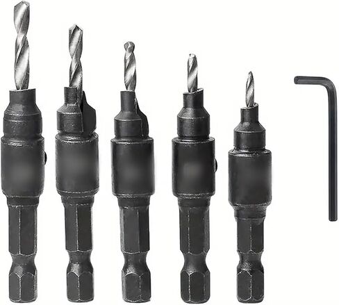 Hex Shank Countersink Drill Bit Set, High-Speed Steel Pilot Hole and Chamfer Bits, Adjustable Depth, 5-Piece Set with Wrench in Saudi Arabia