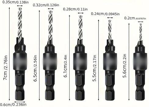 Hex Shank Countersink Drill Bit Set, High-Speed Steel Pilot Hole and Chamfer Bits, Adjustable Depth, 5-Piece Set with Wrench in Saudi Arabia