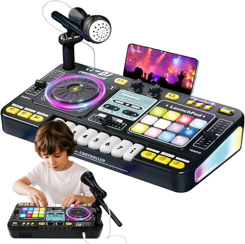 deAO Kids DJ Mixer Toy Electronic Musical DJ Toys with 8 Piano Keys,Sound Effects & Flashing Lights, Christmas Birthday Party Gift for 3+ Years Old Boys Girls (Black) in Saudi Arabia