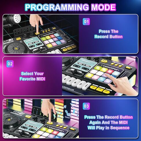 deAO Kids DJ Mixer Toy Electronic Musical DJ Toys with 8 Piano Keys,Sound Effects & Flashing Lights, Christmas Birthday Party Gift for 3+ Years Old Boys Girls (Black) in Saudi Arabia