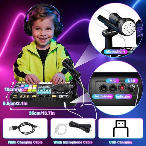 deAO Kids DJ Mixer Toy Electronic Musical DJ Toys with 8 Piano Keys,Sound Effects & Flashing Lights, Christmas Birthday Party Gift for 3+ Years Old Boys Girls (Black) in Saudi Arabia