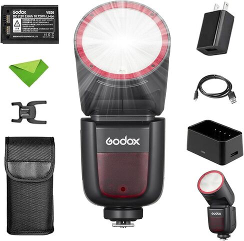 فلاش GODOX V1 V1N V1-N TTL لكاميرات نيكون، 76 وات 2.4 جيجا لاسلكي، 1/8000 HSS، 480 لقطة طاقة كاملة، وقت إعادة التدوير 1.5 ثانية، بطارية ليثيوم 2600 مللي أمبير في الساعة (إصدار Godox V1N USA) in Saudi Arabia