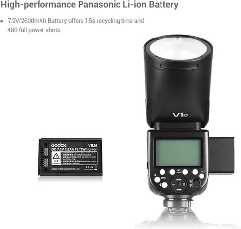 فلاش GODOX V1 V1N V1-N TTL لكاميرات نيكون، 76 وات 2.4 جيجا لاسلكي، 1/8000 HSS، 480 لقطة طاقة كاملة، وقت إعادة التدوير 1.5 ثانية، بطارية ليثيوم 2600 مللي أمبير في الساعة (إصدار Godox V1N USA) in Saudi Arabia