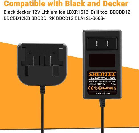 Shentec 10.8V-12V Lithium Battery Charger Compatible with Black&Decker LBXR1512 Battery Drill Tool BDCD112 BDCDD12C BLA12L-0608-1 Portable Charger in Saudi Arabia