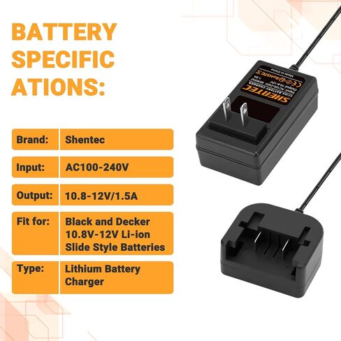 Shentec 10.8V-12V Lithium Battery Charger Compatible with Black&Decker LBXR1512 Battery Drill Tool BDCD112 BDCDD12C BLA12L-0608-1 Portable Charger in Saudi Arabia