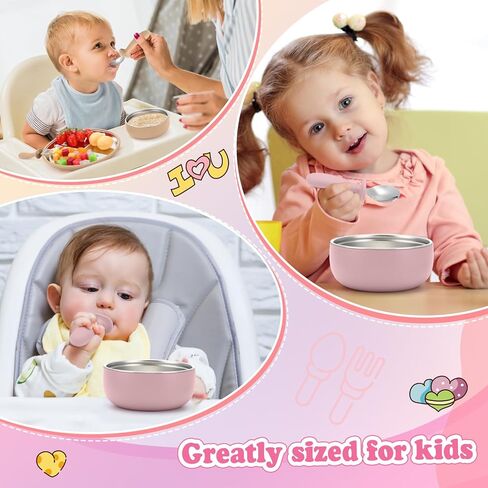 Honeydak 2 Pack Stainless Steel Baby Plates and Bowls with Suction & 2 Pack Spoons and Forks Set, Toddler Utensils Baby Feeding Set, Divided Plates for Kids Led Weaning Supplies (Blue,Green) in Saudi Arabia