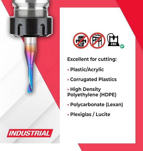 أداة Amana 51411-K-5 5 قطع CNC Spektra مطلية بـ SC لولبية O قطع بلاستيكية مفردة 1/8 D x 1/2 CH x 1/4 SHK x 2 بوصة طويلة لقم التوجيه مع لمسة نهائية مرآة in Saudi Arabia