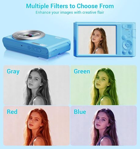 Digital Camera, 2026 Upgraded FHD 4K Small Digital Cameras with 64GB SD Card 2 Batteries, Compact Digital Camera with 16X Digital Zoom, Autofocus Travel Cameras for Vlogging for Teens Kids Boys Girls in Kuwait