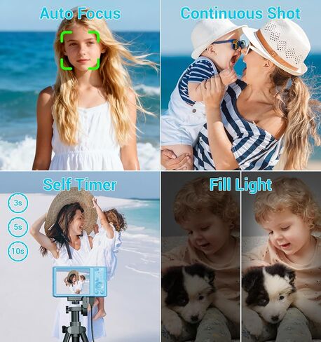 Digital Camera, 2026 Upgraded FHD 4K Small Digital Cameras with 64GB SD Card 2 Batteries, Compact Digital Camera with 16X Digital Zoom, Autofocus Travel Cameras for Vlogging for Teens Kids Boys Girls in Kuwait