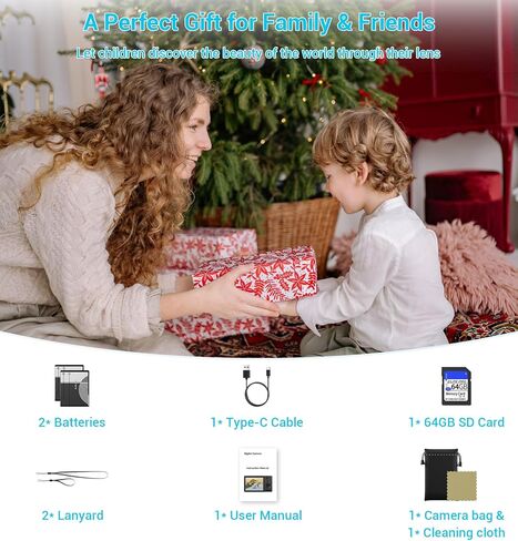 Digital Camera, 2026 Upgraded FHD 4K Small Digital Cameras with 64GB SD Card 2 Batteries, Compact Digital Camera with 16X Digital Zoom, Autofocus Travel Cameras for Vlogging for Teens Kids Boys Girls in Kuwait