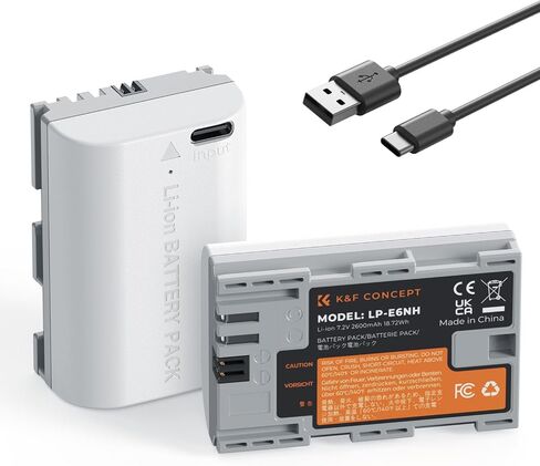 بطارية K&F Concept 2600 مللي أمبير LP-E6NH، 2 بطاريات USB-C R7 متوافقة مع كاميرات Canon EOS R R5 R6 R7 5D 6D 7D Mark II III IV، 90D 80D 70D in Kuwait
