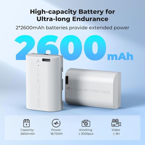 بطارية K&F Concept 2600 مللي أمبير LP-E6NH، 2 بطاريات USB-C R7 متوافقة مع كاميرات Canon EOS R R5 R6 R7 5D 6D 7D Mark II III IV، 90D 80D 70D in Kuwait