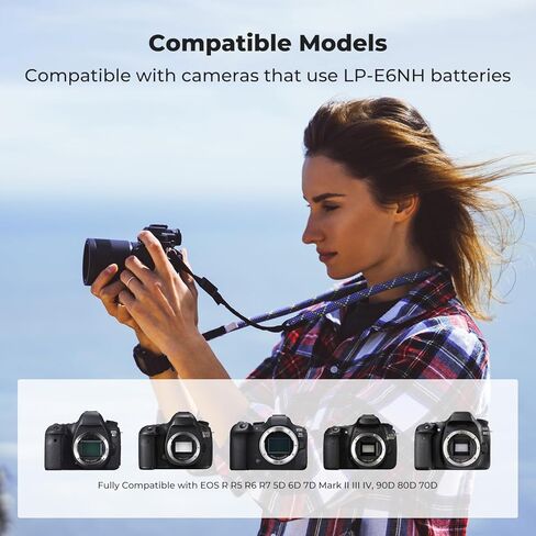 بطارية K&F Concept 2600 مللي أمبير LP-E6NH، 2 بطاريات USB-C R7 متوافقة مع كاميرات Canon EOS R R5 R6 R7 5D 6D 7D Mark II III IV، 90D 80D 70D in Kuwait