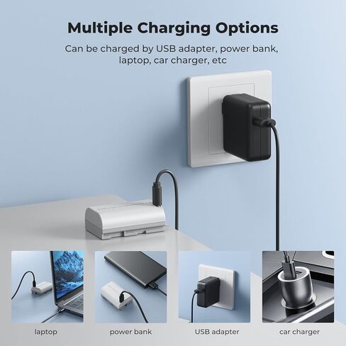 بطارية K&F Concept 2600 مللي أمبير LP-E6NH، 2 بطاريات USB-C R7 متوافقة مع كاميرات Canon EOS R R5 R6 R7 5D 6D 7D Mark II III IV، 90D 80D 70D in Kuwait