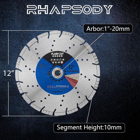 RHAPSODY 14Inch Laser Welded Diamond Saw Blade,Segmented All Purpose Blade | Supreme Diamond Blade Dry/Wet Cutting Hard/Reinforced Concrete, Asphalt,Granite, Masonry, Brick, Block,1"-20mm Arbor in Saudi Arabia