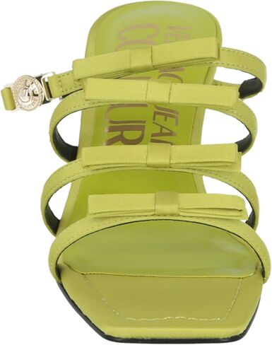 VERSACE JEANS COUTURE WOMEN'S SABOT SANDAL IN FLUO YELLOW LIME SATIN WITH BOWS AND HEEL (50MM) 74VA3S47ZS185 in Saudi Arabia