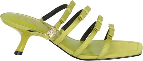 VERSACE JEANS COUTURE WOMEN'S SABOT SANDAL IN FLUO YELLOW LIME SATIN WITH BOWS AND HEEL (50MM) 74VA3S47ZS185 in Saudi Arabia