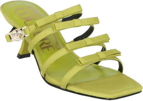 VERSACE JEANS COUTURE WOMEN'S SABOT SANDAL IN FLUO YELLOW LIME SATIN WITH BOWS AND HEEL (50MM) 74VA3S47ZS185 in Saudi Arabia