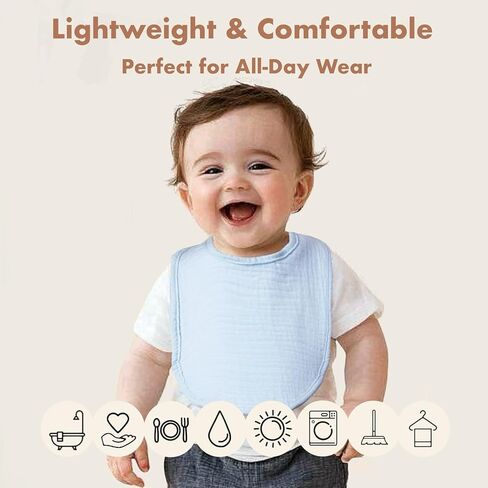 8-Pack Cotton Baby Drool Bibs - Quick-Dry Absorbent Bandana Bibs, Adjustable Snaps for Newborn to 24M in Kuwait