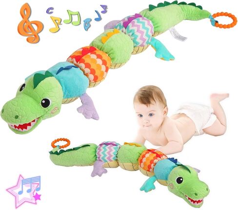 Baby Sensory Toy 0-6 Month Musical Pink Crocodile Plush Toy for Infant 0-3-6 Months Rattles with rustling Sounds and Tummy time Sensory Toys Baby Shower Birthday Gifts in Saudi Arabia