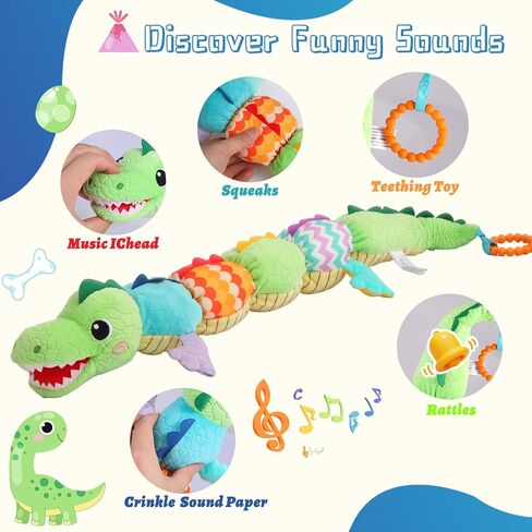 Baby Sensory Toy 0-6 Month Musical Pink Crocodile Plush Toy for Infant 0-3-6 Months Rattles with rustling Sounds and Tummy time Sensory Toys Baby Shower Birthday Gifts in Saudi Arabia