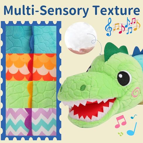 Baby Sensory Toy 0-6 Month Musical Pink Crocodile Plush Toy for Infant 0-3-6 Months Rattles with rustling Sounds and Tummy time Sensory Toys Baby Shower Birthday Gifts in Saudi Arabia